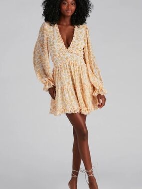 White Sheer Blouse with Mustard Floral Lining